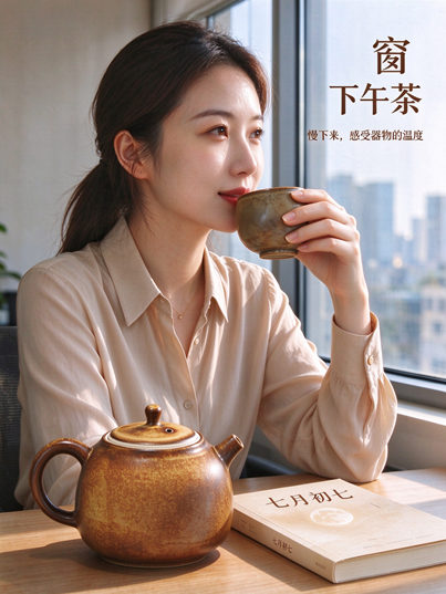 土黄颜色釉系茶具茶盘套装