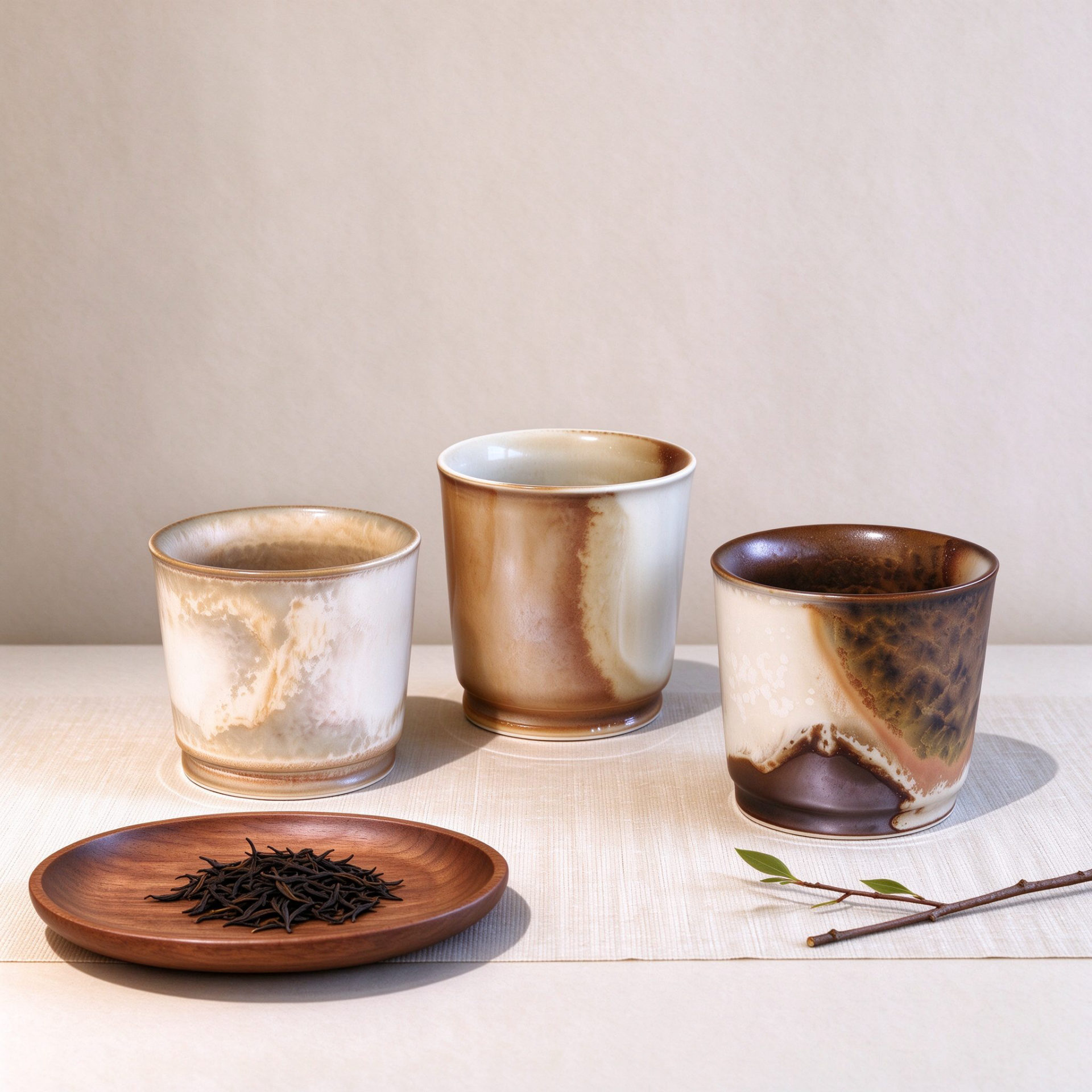 颜色釉直筒茶杯・米白浅棕深褐三色窑变茶具-颜色可定制