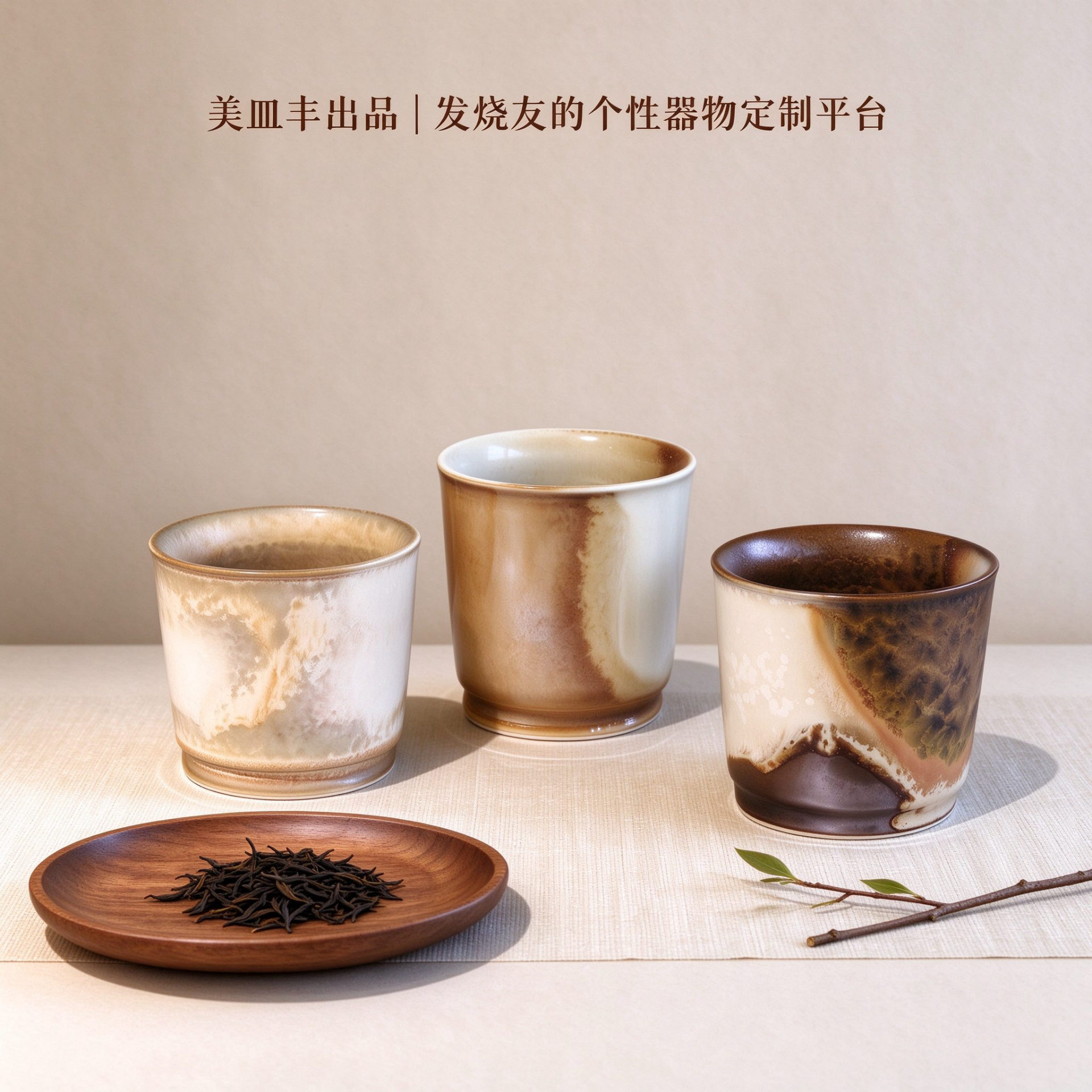 颜色釉直筒茶杯・米白浅棕深褐三色窑变茶具-颜色可定制