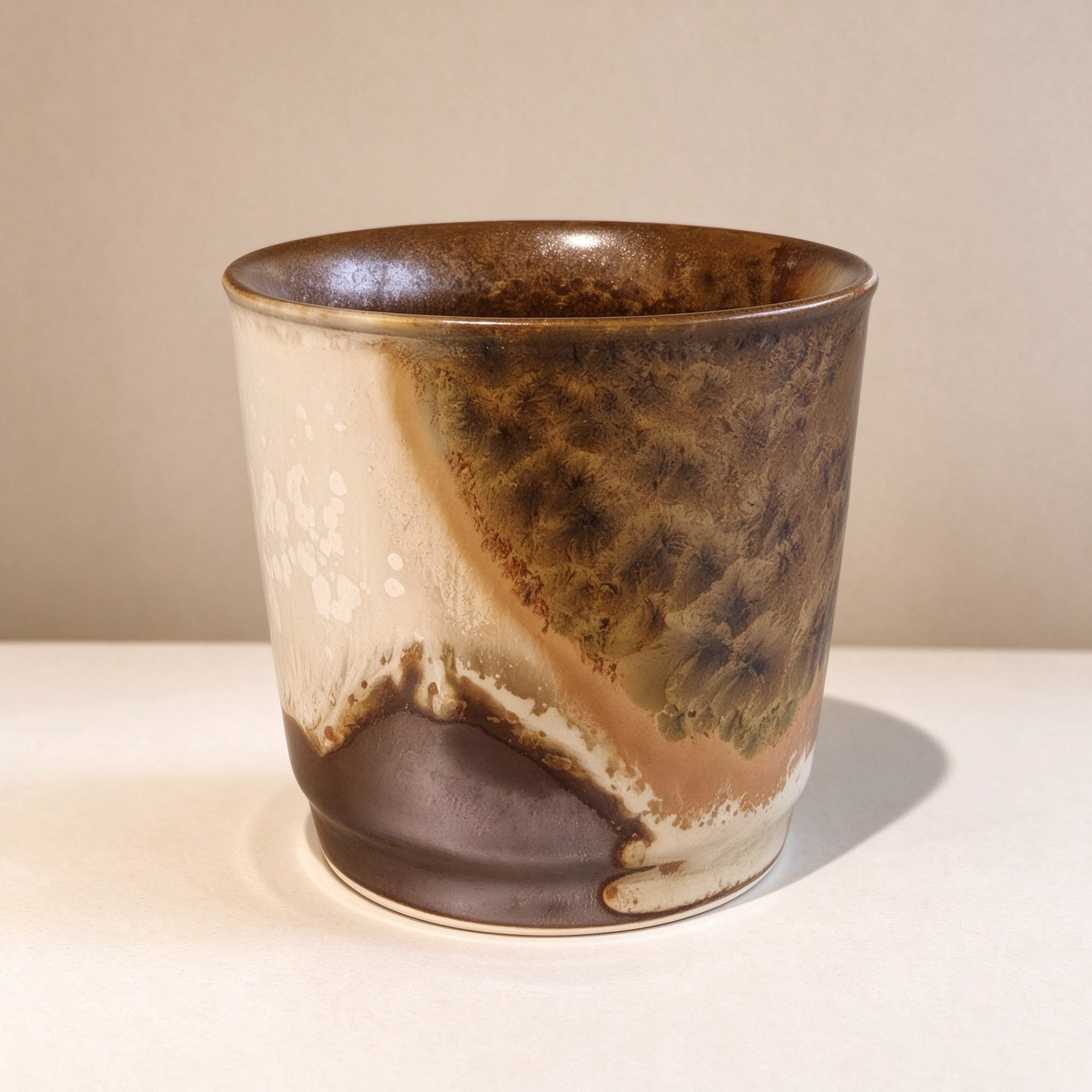 颜色釉直筒茶杯・米白浅棕深褐三色窑变茶具-颜色可定制